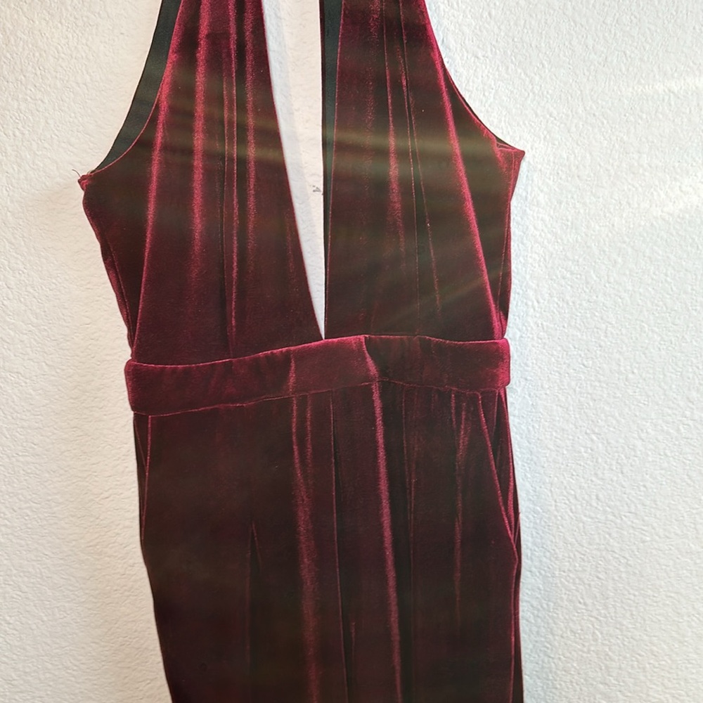 Do+Be | "Spin Me Round" Burgundy Velvet Jumpsuit | Small - Picture 4 of 10